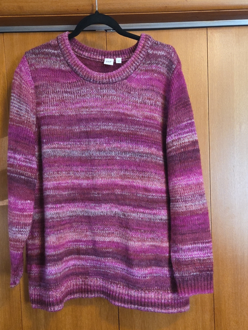 GAP Women's Variegated Pink Stripe Crewneck Sweater